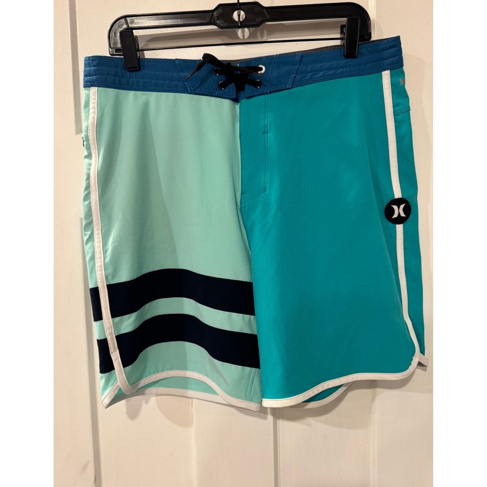 Hurley Phantom Mens 31 Board Shorts Teal Aqua Colorblock CJ5090-323 Surf Trunks